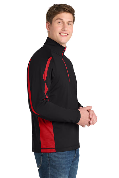 Black/True Red Sport-Tek Sport-Wick Stretch 1/2-Zip Colorblock Pullover. ST851