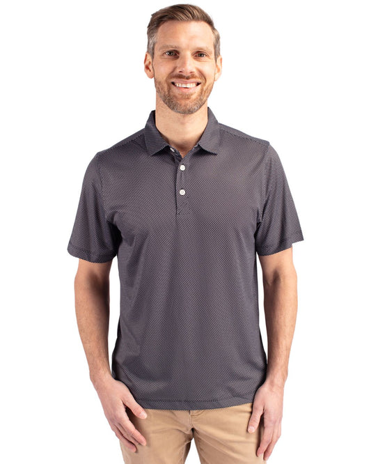 Black/White Cutter & Buck Pike Eco Symmetry Print Stretch Recycled Mens Polo  - S