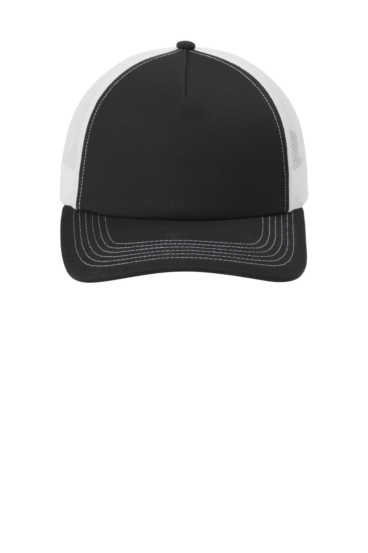Blk/White Port Authority Low-Profile Snapback 5-Panel Trucker Cap C115LP