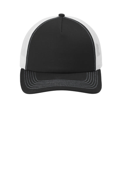 Blk/White Port Authority Low-Profile Snapback 5-Panel Trucker Cap C115LP