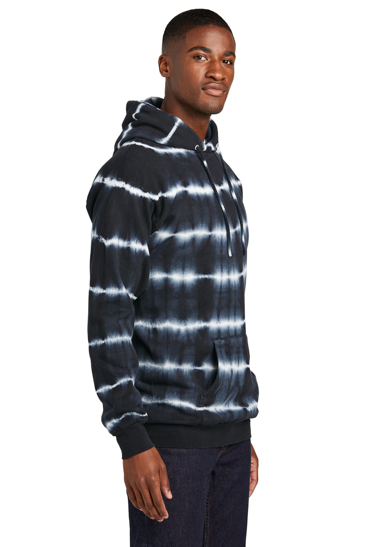 Blk/White Port & Company Allover Stripe Tie-Dye Fleece PC143