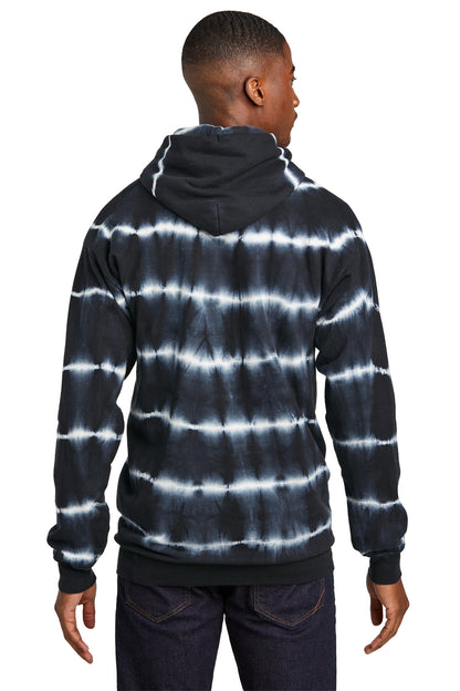 Blk/White Port & Company Allover Stripe Tie-Dye Fleece PC143