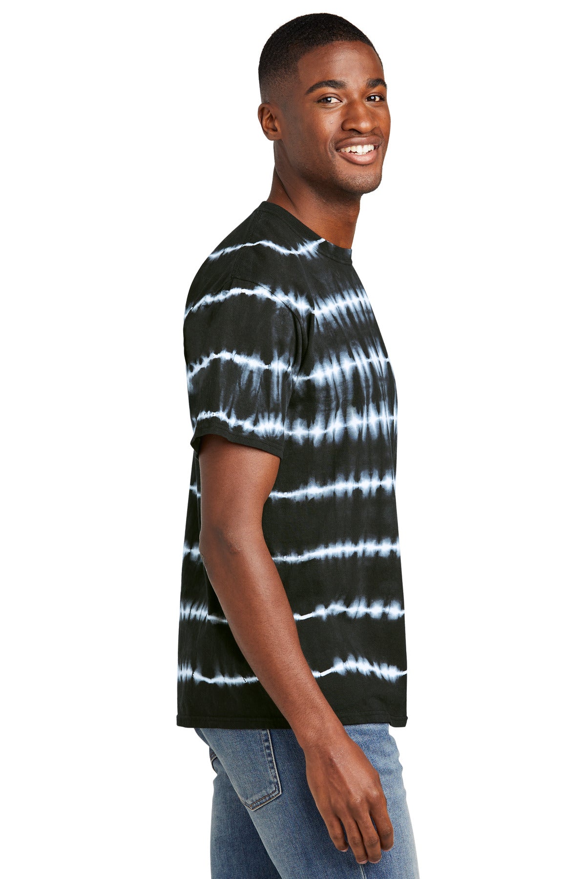 Blk/White Port & Company Allover Stripe Tie-Dye Tee PC142