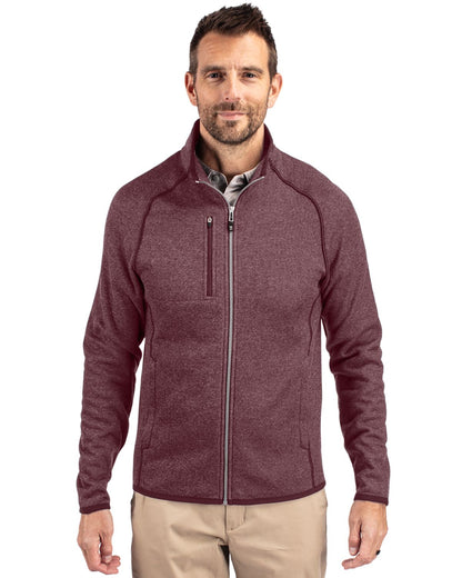 Bordeaux Heather Cutter & Buck Mainsail Sweater-Knit Mens Full Zip Jacket  - S