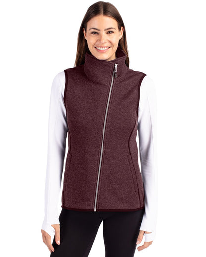 Bordeaux Heather Cutter & Buck Mainsail Sweater Knit Womens Asymmetrical Vest  - XS