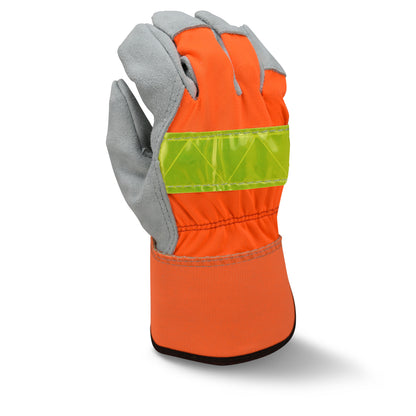RWG3200HV High Visibility Regular Shoulder Gray Split Cowhide Leather Palm Glove - Size L