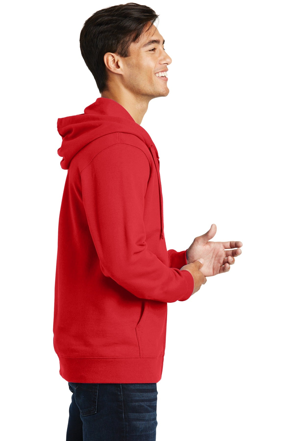 Bright Red Port & Company Fan Favorite Fleece Full-Zip Hooded Sweatshirt. PC850ZH