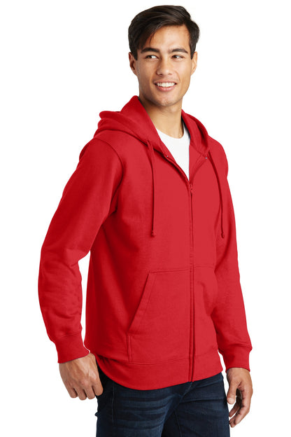 Bright Red Port & Company Fan Favorite Fleece Full-Zip Hooded Sweatshirt. PC850ZH