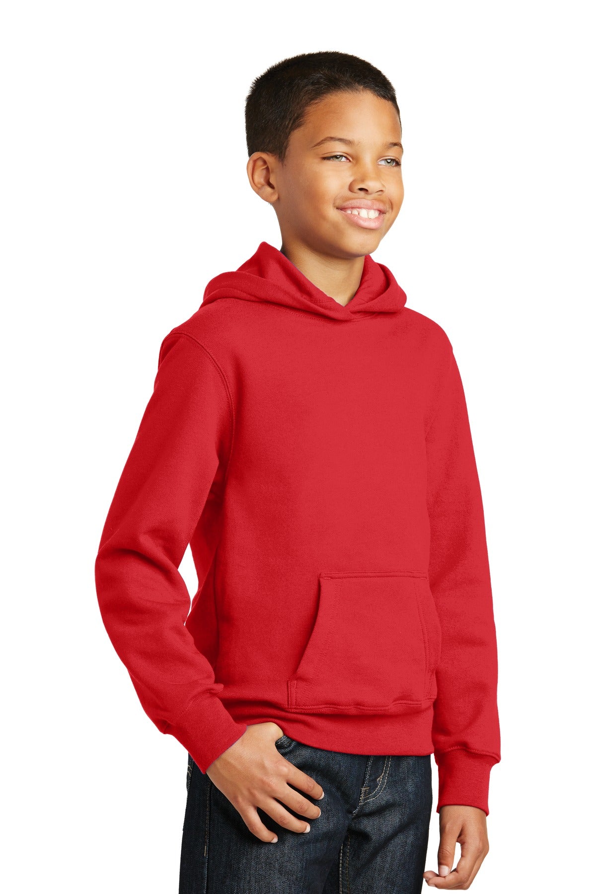 Bright Red Port & Company Youth Fan Favorite Fleece Pullover Hooded Sweatshirt. PC850YH