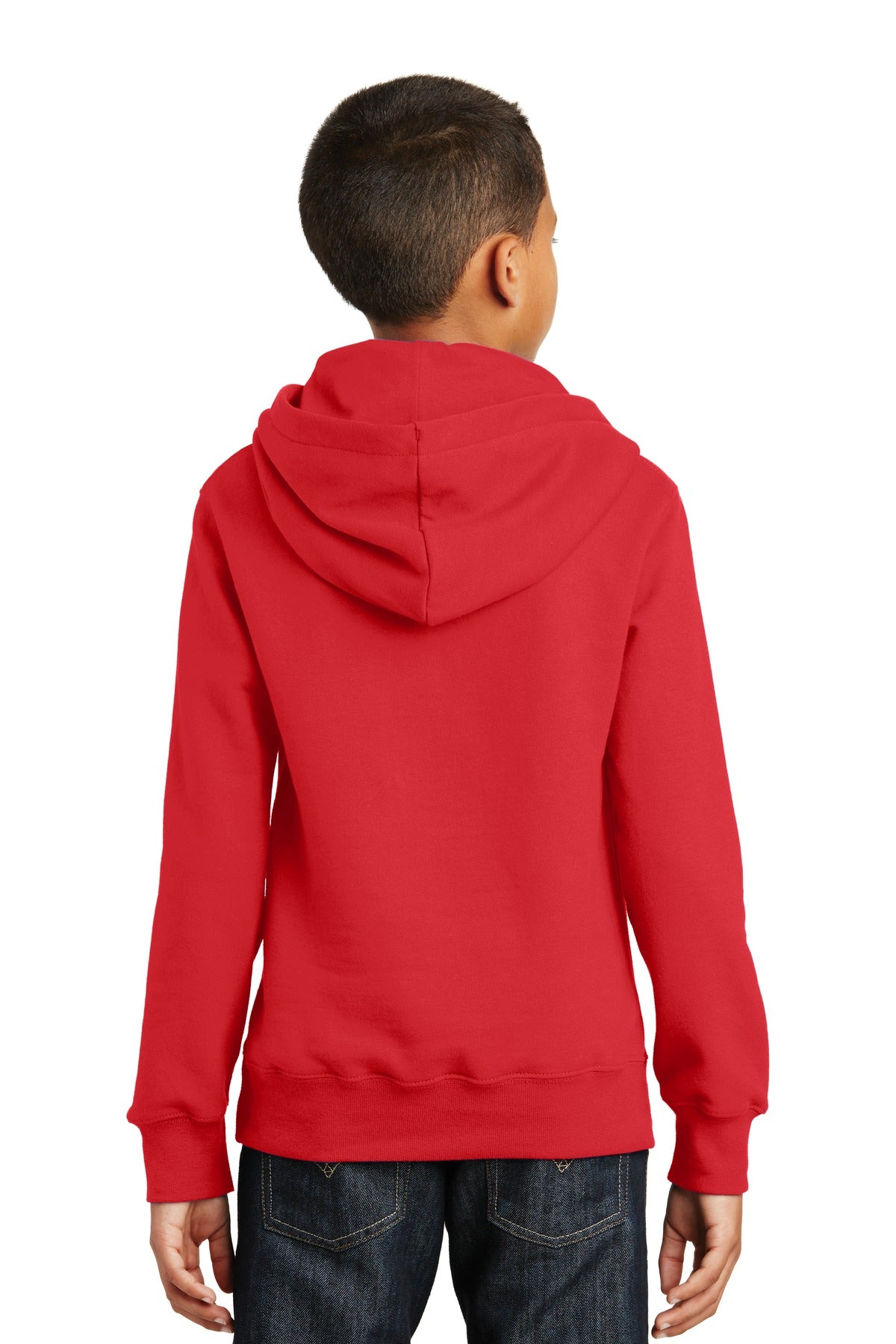 Bright Red Port & Company Youth Fan Favorite Fleece Pullover Hooded Sweatshirt. PC850YH