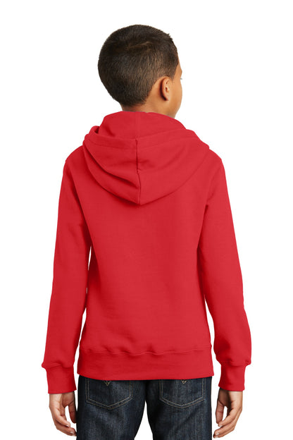 Bright Red Port & Company Youth Fan Favorite Fleece Pullover Hooded Sweatshirt. PC850YH