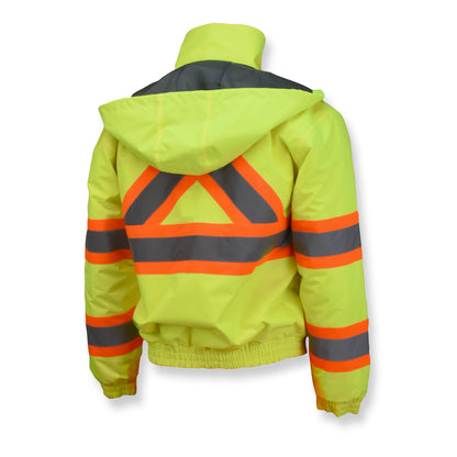 SJ11QX-3 Class 3 X-Back High Visibility Quilted Bomber Jacket with Hood - Hi Vis Lime - 2X