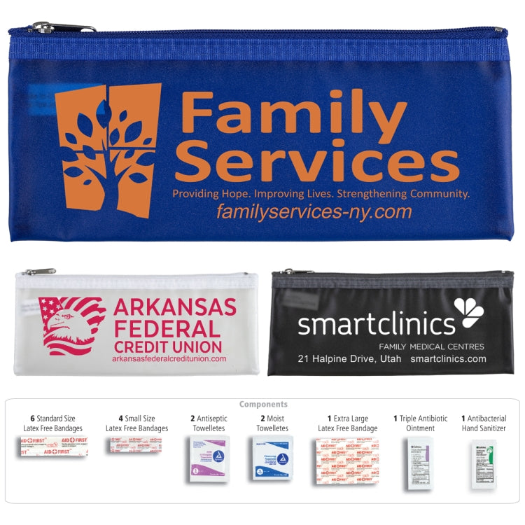 Translucent Blue "Ventana" 18 Piece First Aid Kit in Zipper Kit