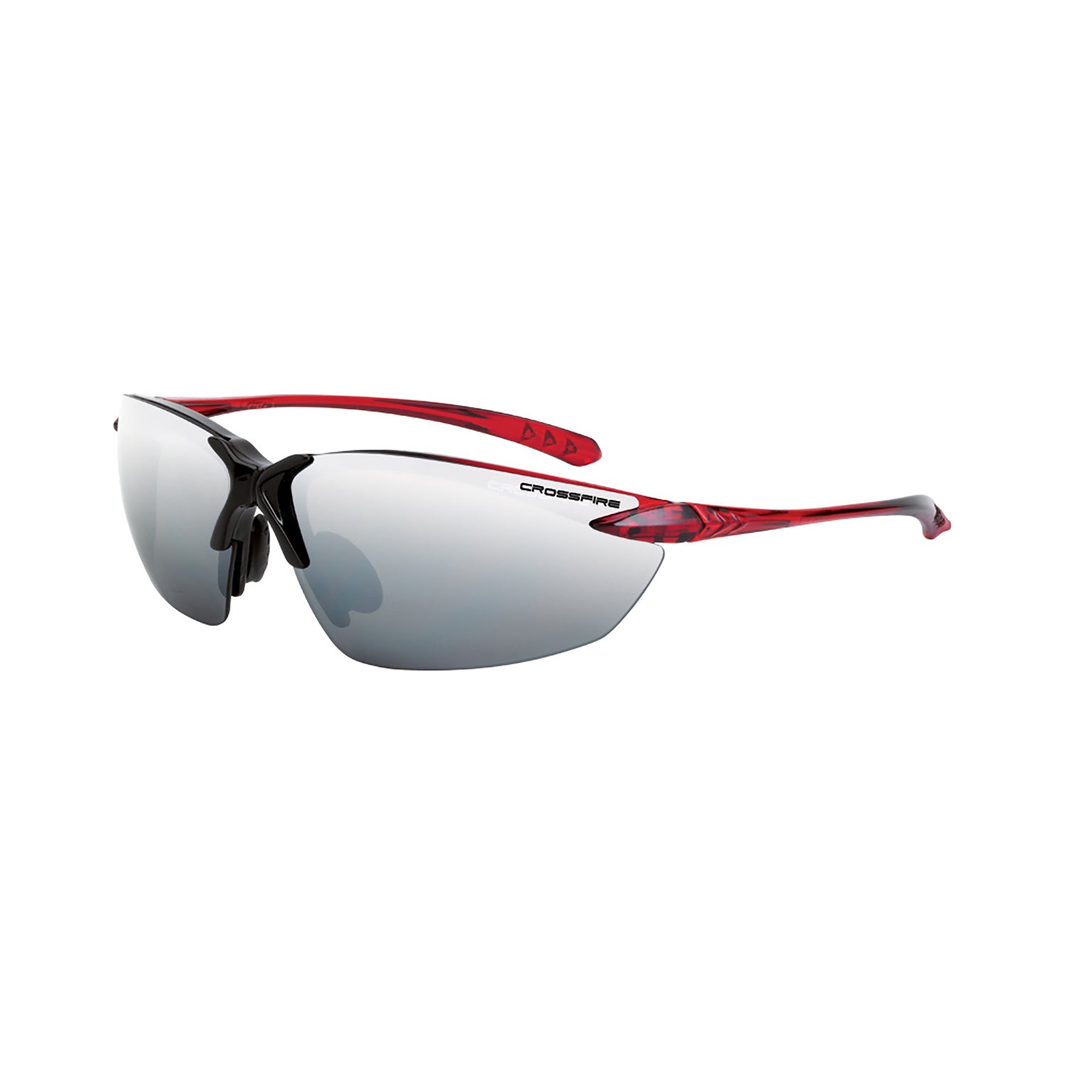 Sniper Premium Safety Eyewear - Shiny Black/Burgandy Red Frame - Silver Mirror Lens