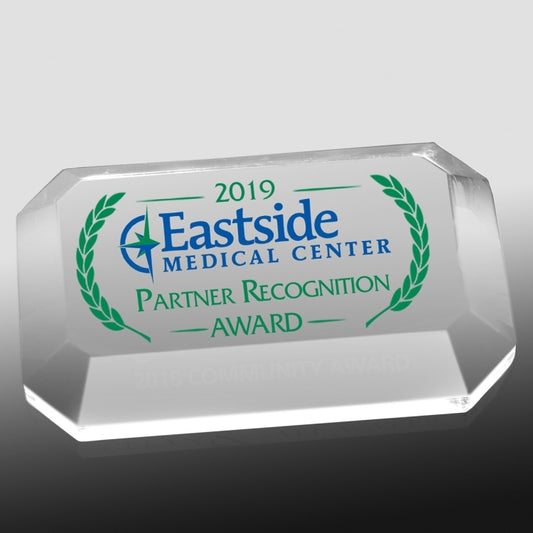 Screen Printed Acrylic Beveled Edge Rectangle Paperweight (4"x 2 1/2"x 3/4")