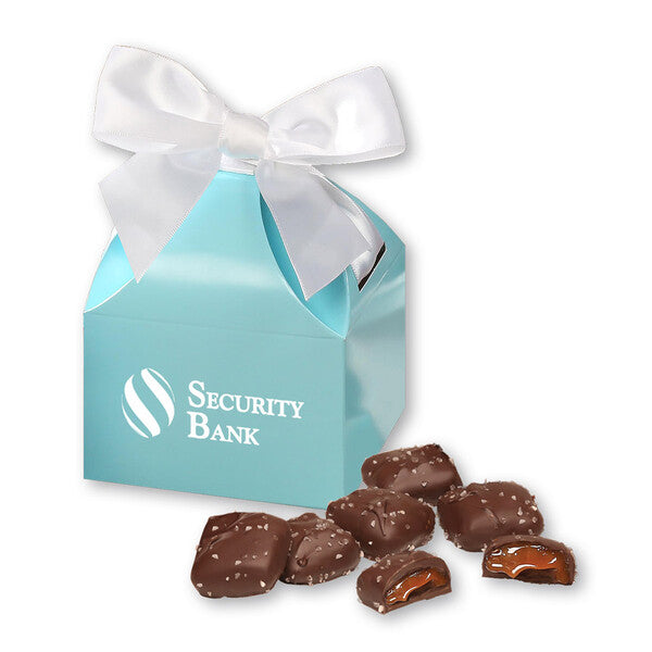 SALE - Chocolate Sea Salt Caramels in Robin's Egg Blue Classic Treats Gift Box