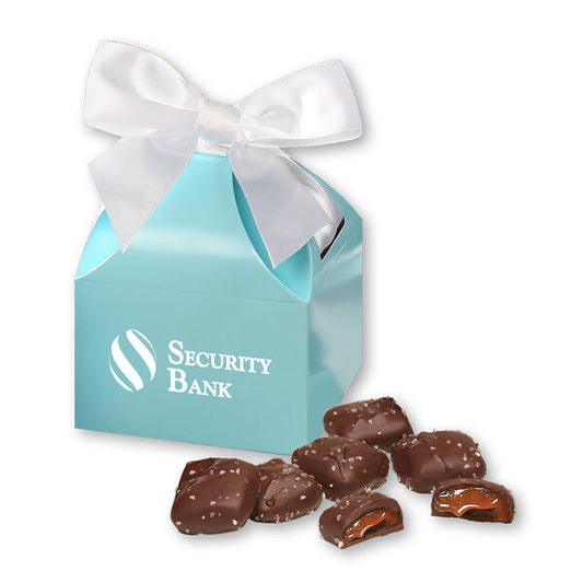 SALE - Chocolate Sea Salt Caramels in Robin's Egg Blue Classic Treats Gift Box