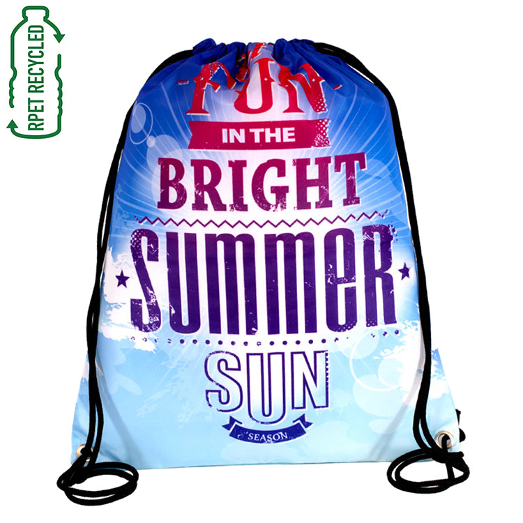 "SHASTA" 13" W x 16" H Recycled RPET Full Color Import 210D RPET Drawstring Cinch Pack Backpack