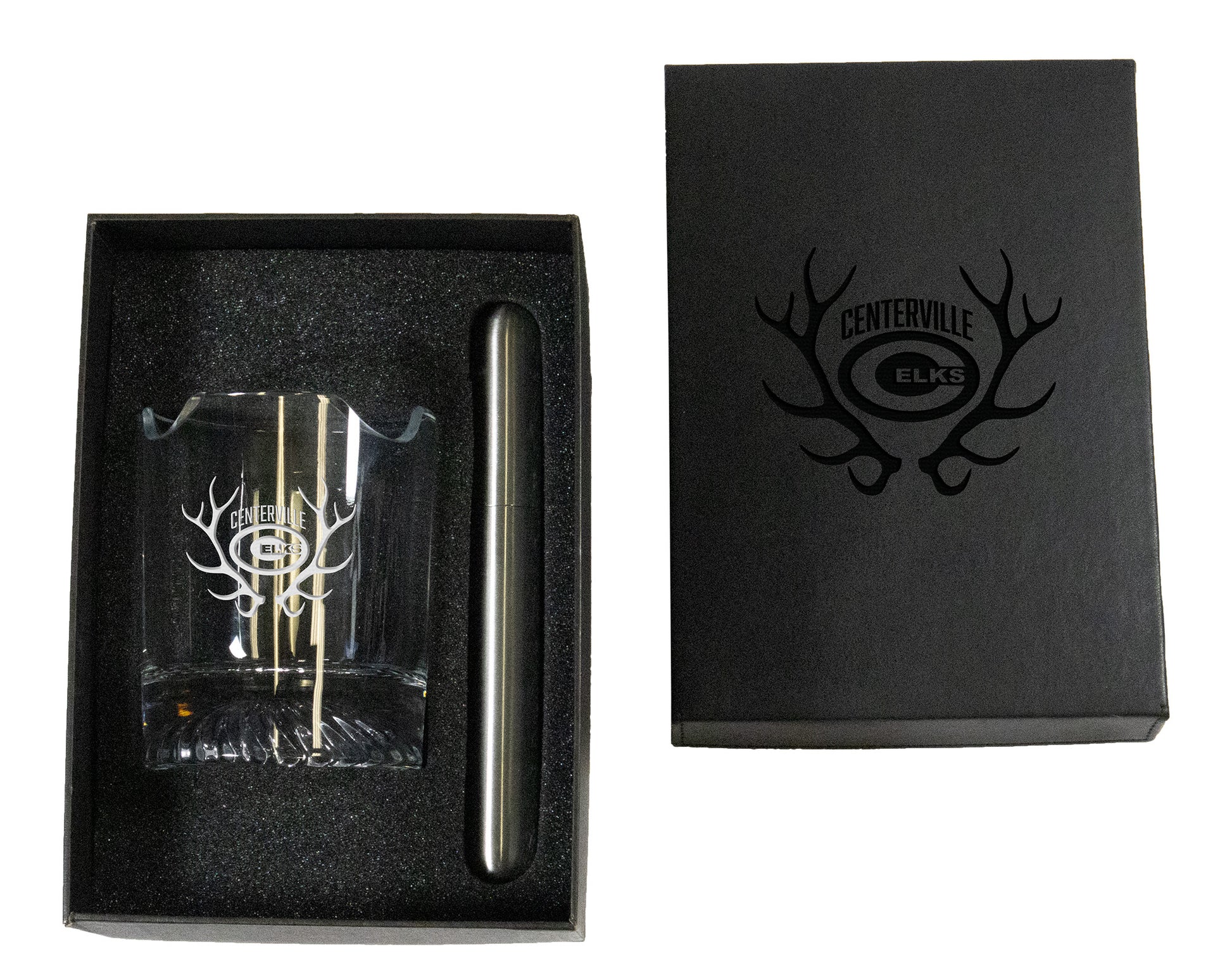 WHISKEY GLASS GIFT SET WITH CIGAR HOLDER