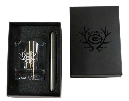 WHISKEY GLASS GIFT SET WITH CIGAR HOLDER