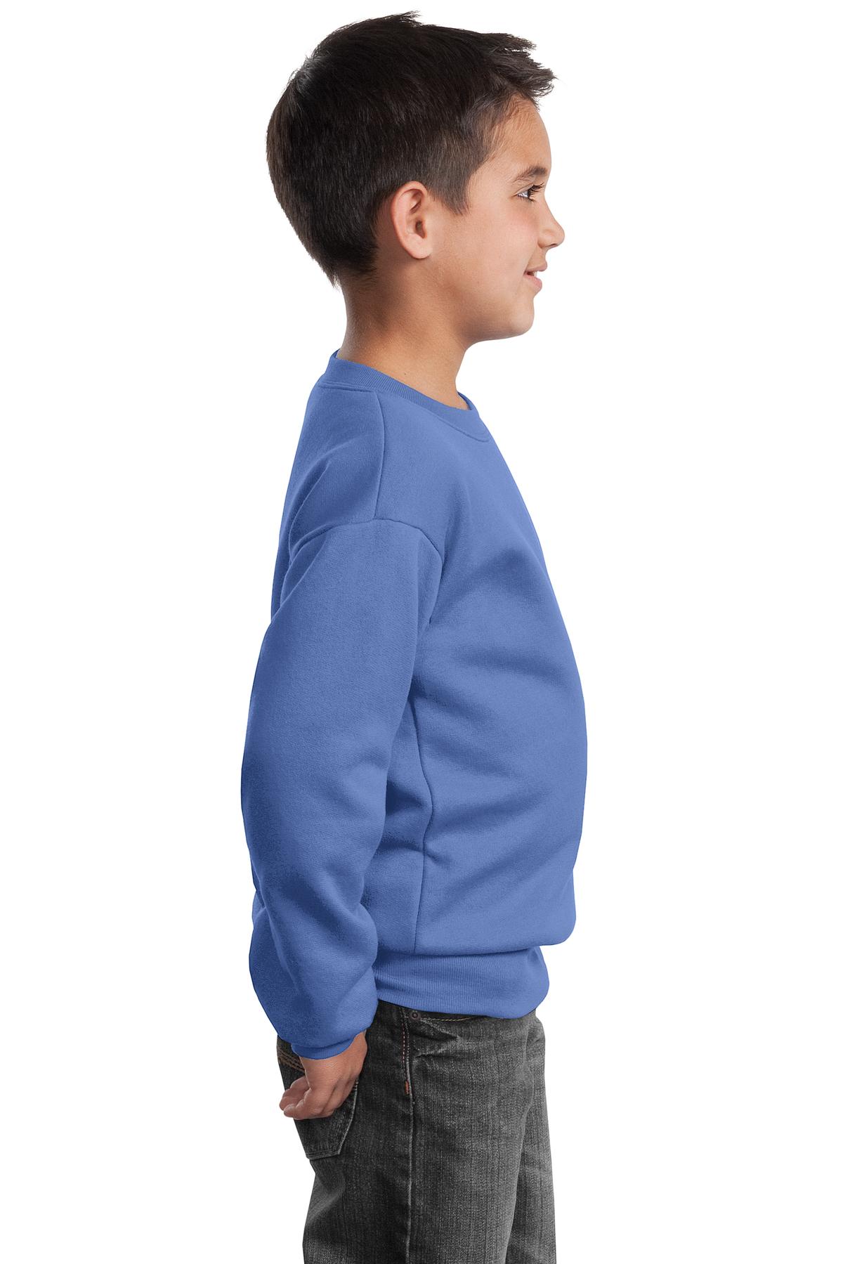 Carolina Blue Port & Company Youth Core Fleece Crewneck Sweatshirt. PC90Y