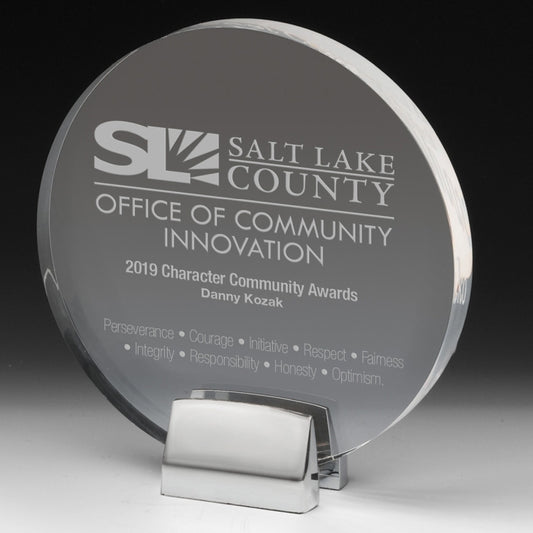 Round Award w/Chrome Base (6 1/2" dia. x 3/4") - Screen Printed