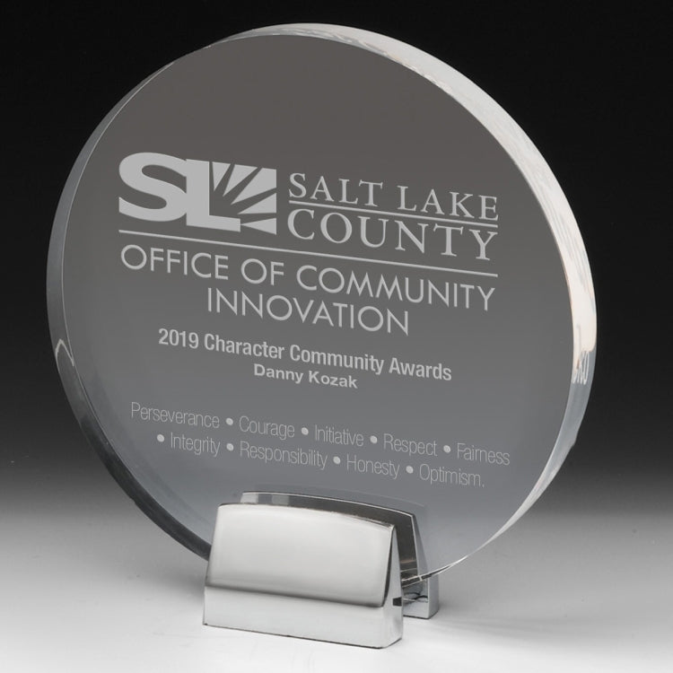 Round Award w/Chrome Base (6 1/2" dia. x 3/4") - Laser Engraved