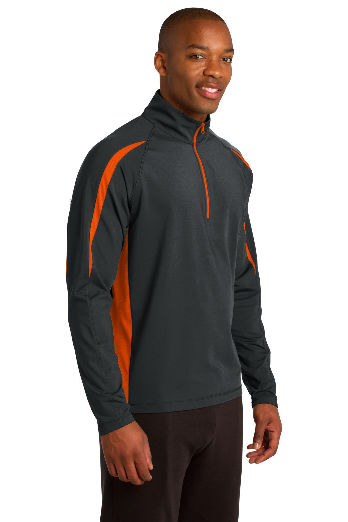 Char Gry/Dp Or Sport-Tek Sport-Wick Stretch 1/2-Zip Colorblock Pullover. ST851