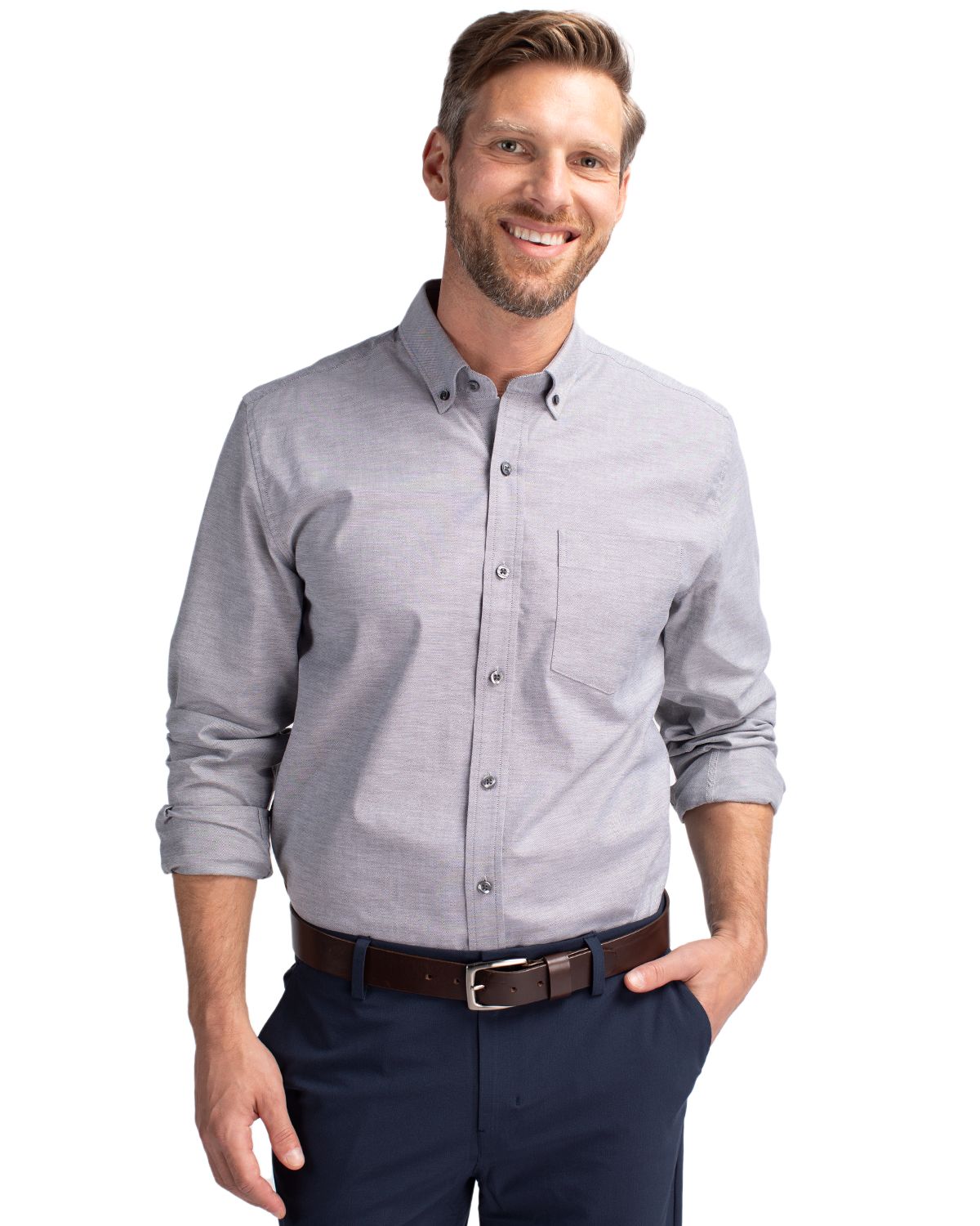 Charcoal Cutter & Buck Stretch Oxford Mens Big and Tall Long Sleeve Dress Shirt Big & Tall  - 3XT