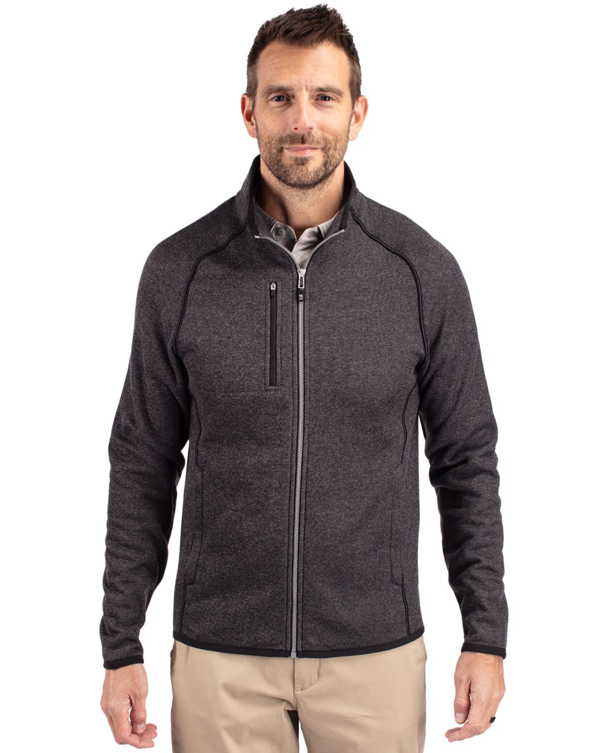 Charcoal Heather Cutter & Buck Mainsail Sweater-Knit Mens Big and Tall Full Zip Jacket Big & Tall  - 3XT