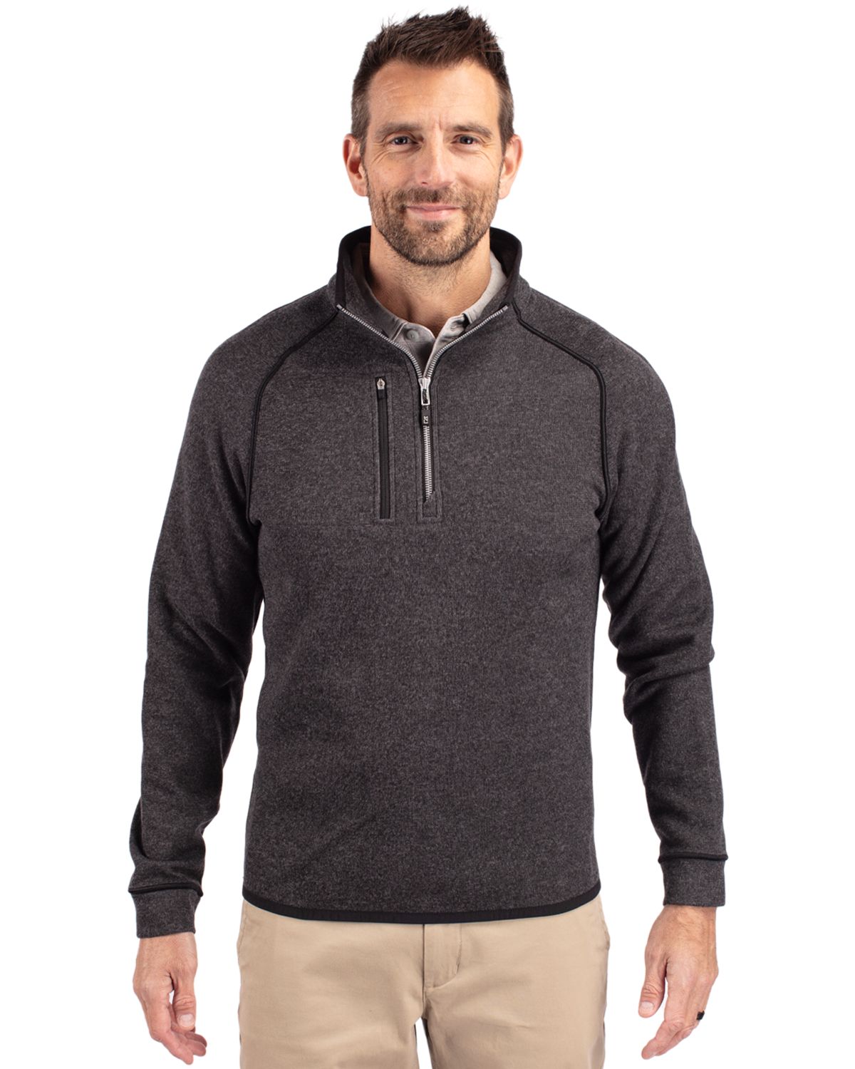 Charcoal Heather Cutter & Buck Mainsail Sweater-Knit Mens Big and Tall Half Zip Pullover Jacket Big & Tall  - XLT