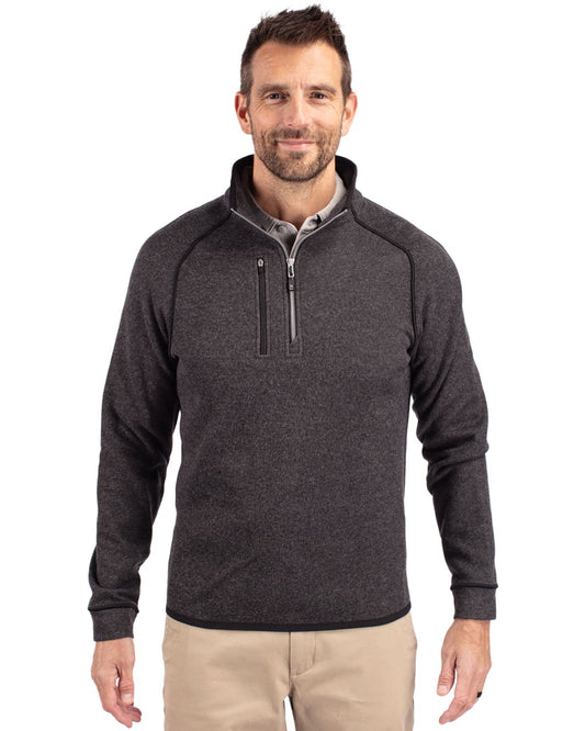Charcoal Heather Cutter & Buck Mainsail Sweater-Knit Mens Big and Tall Half Zip Pullover Jacket Big & Tall  - XLT