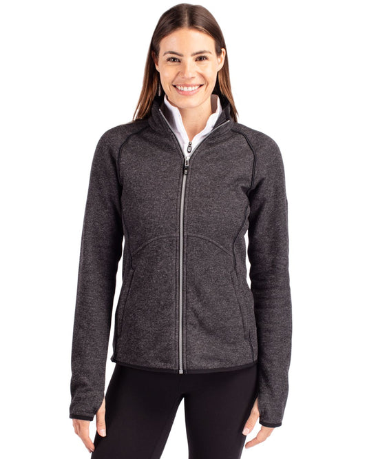 Charcoal Heather Cutter & Buck Mainsail Sweater-Knit Womens Full Zip Jacket  - XS