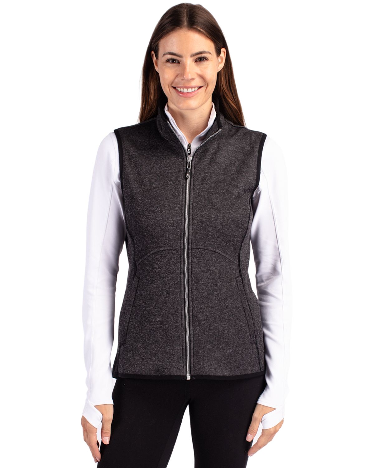 Charcoal Heather Cutter & Buck Mainsail Sweater Knit Womens Full Zip Vest  - XS