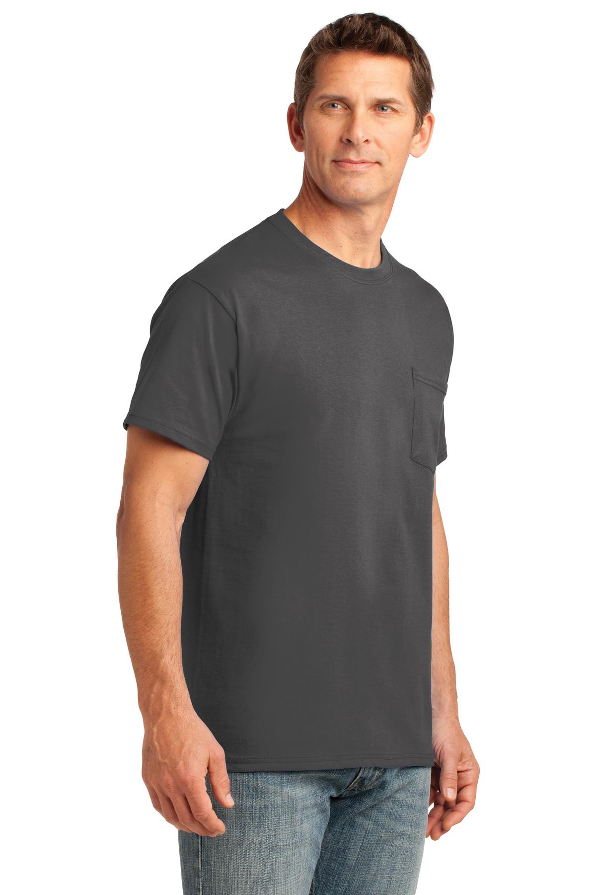 Charcoal Port & Company Core Cotton Pocket Tee. PC54P