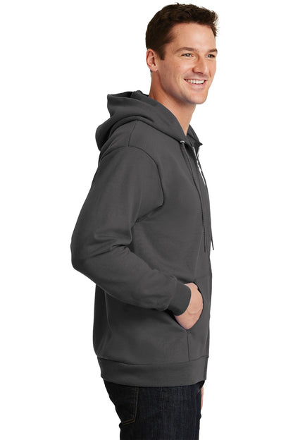 Charcoal Port & Company Essential Fleece Full-Zip Hooded Sweatshirt. PC90ZH