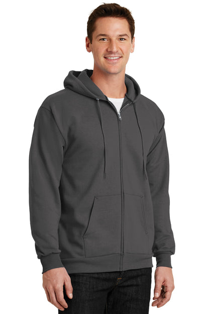 Charcoal Port & Company Essential Fleece Full-Zip Hooded Sweatshirt. PC90ZH