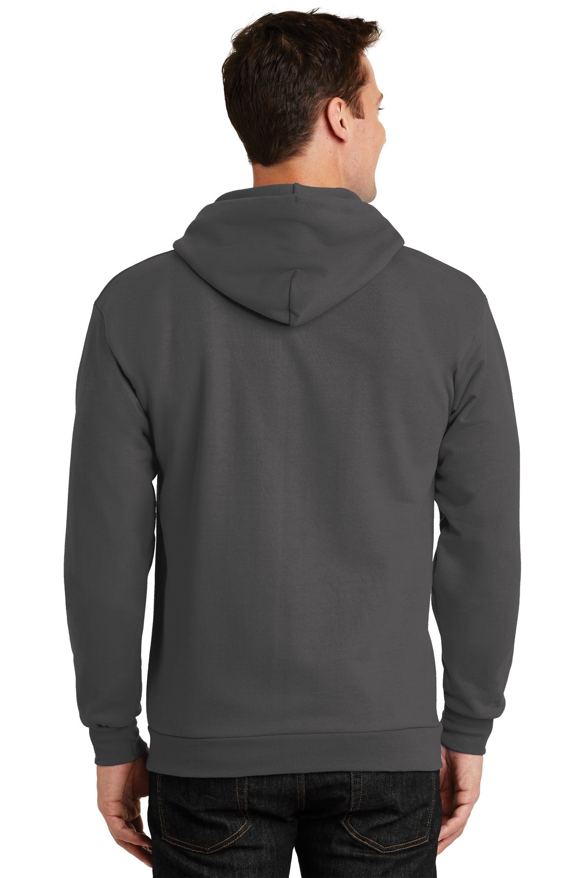 Charcoal Port & Company Essential Fleece Full-Zip Hooded Sweatshirt. PC90ZH