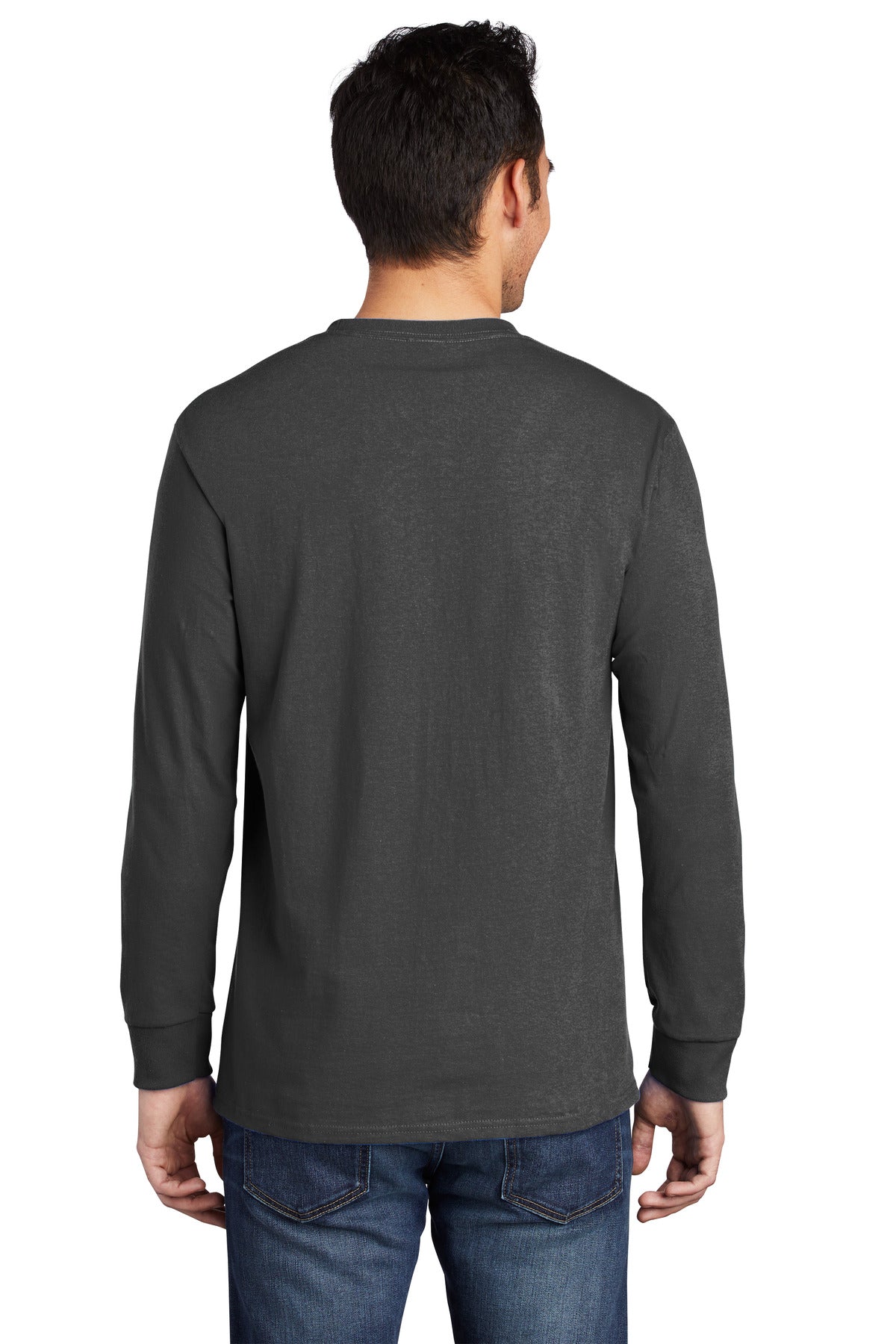 Charcoal Port & Company Long Sleeve Essential Pocket Tee. PC61LSP