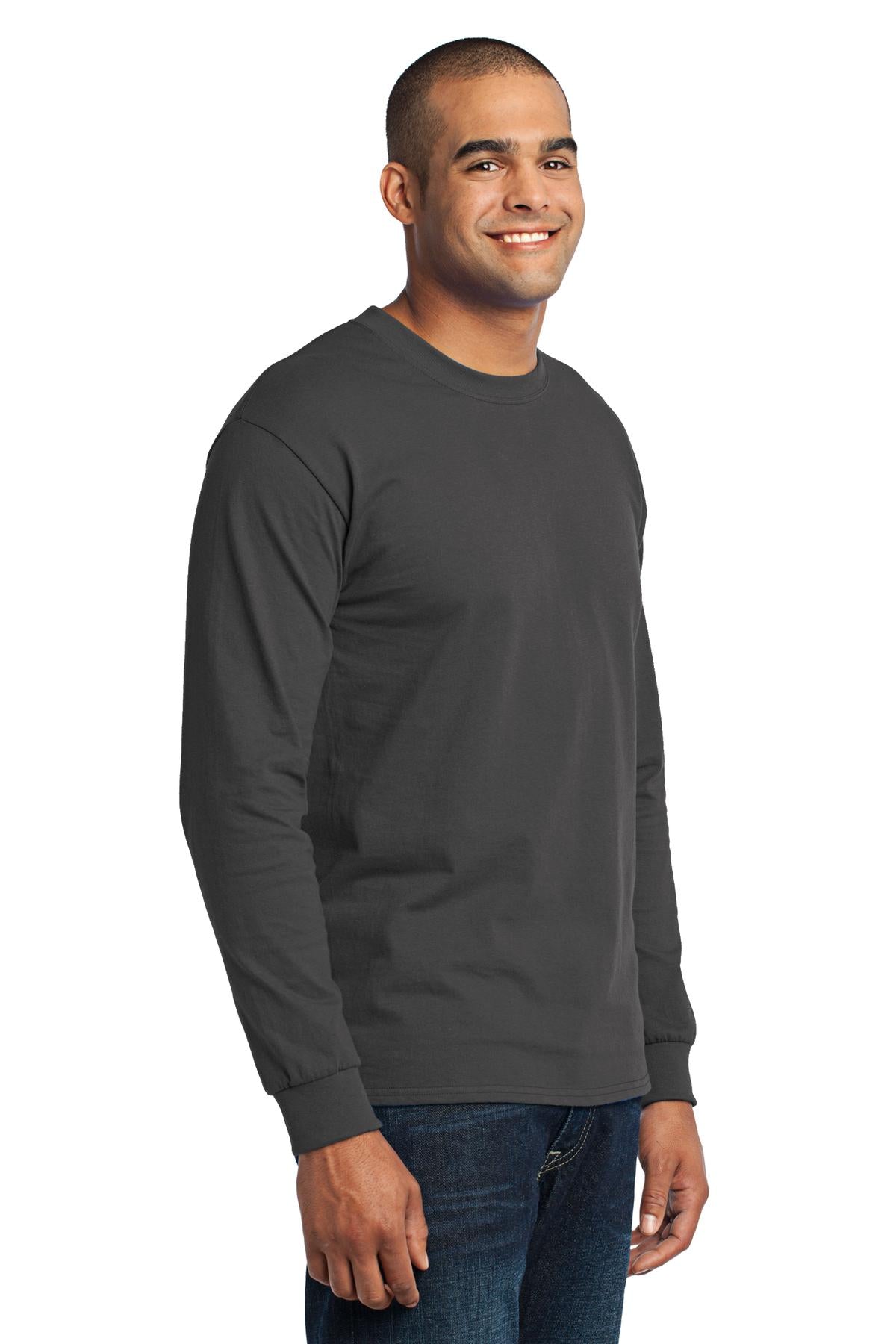 Charcoal Port & Company Tall Long Sleeve Core Blend Tee. PC55LST