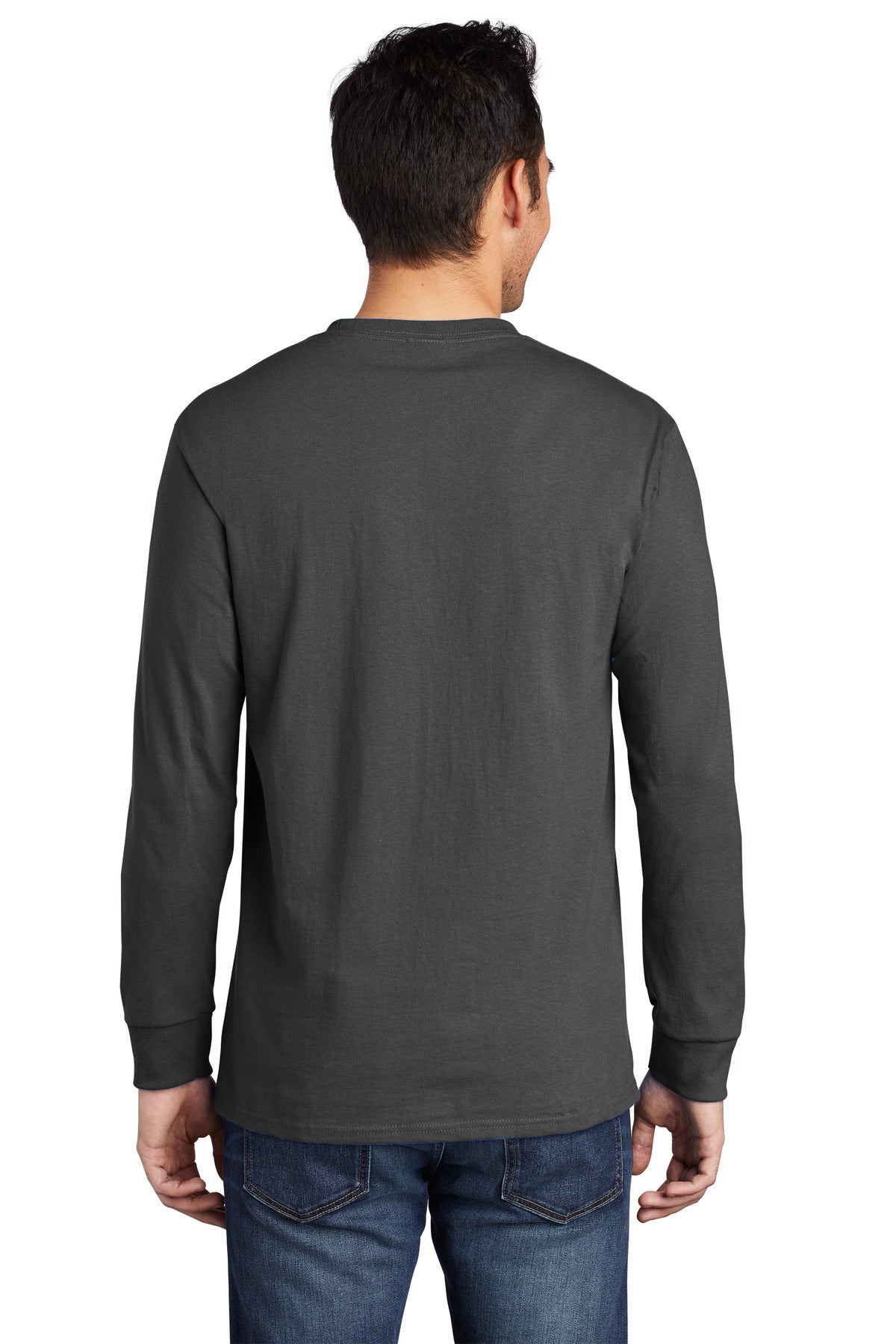 Charcoal Port & Company Tall Long Sleeve Essential Pocket Tee. PC61LSPT