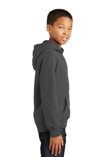 Charcoal Port & Company Youth Fan Favorite Fleece Pullover Hooded Sweatshirt. PC850YH