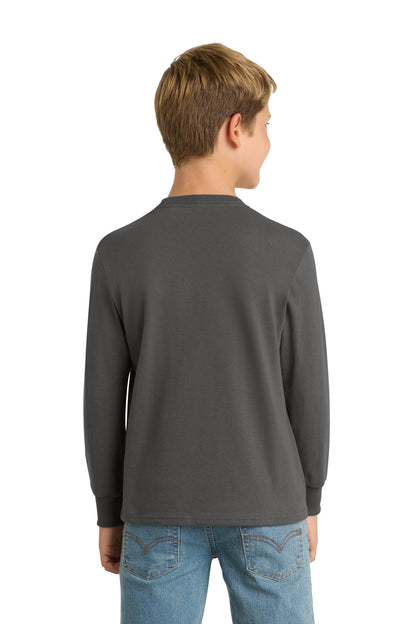 Charcoal Port & Company Youth Long Sleeve Core Cotton Tee. PC54YLS