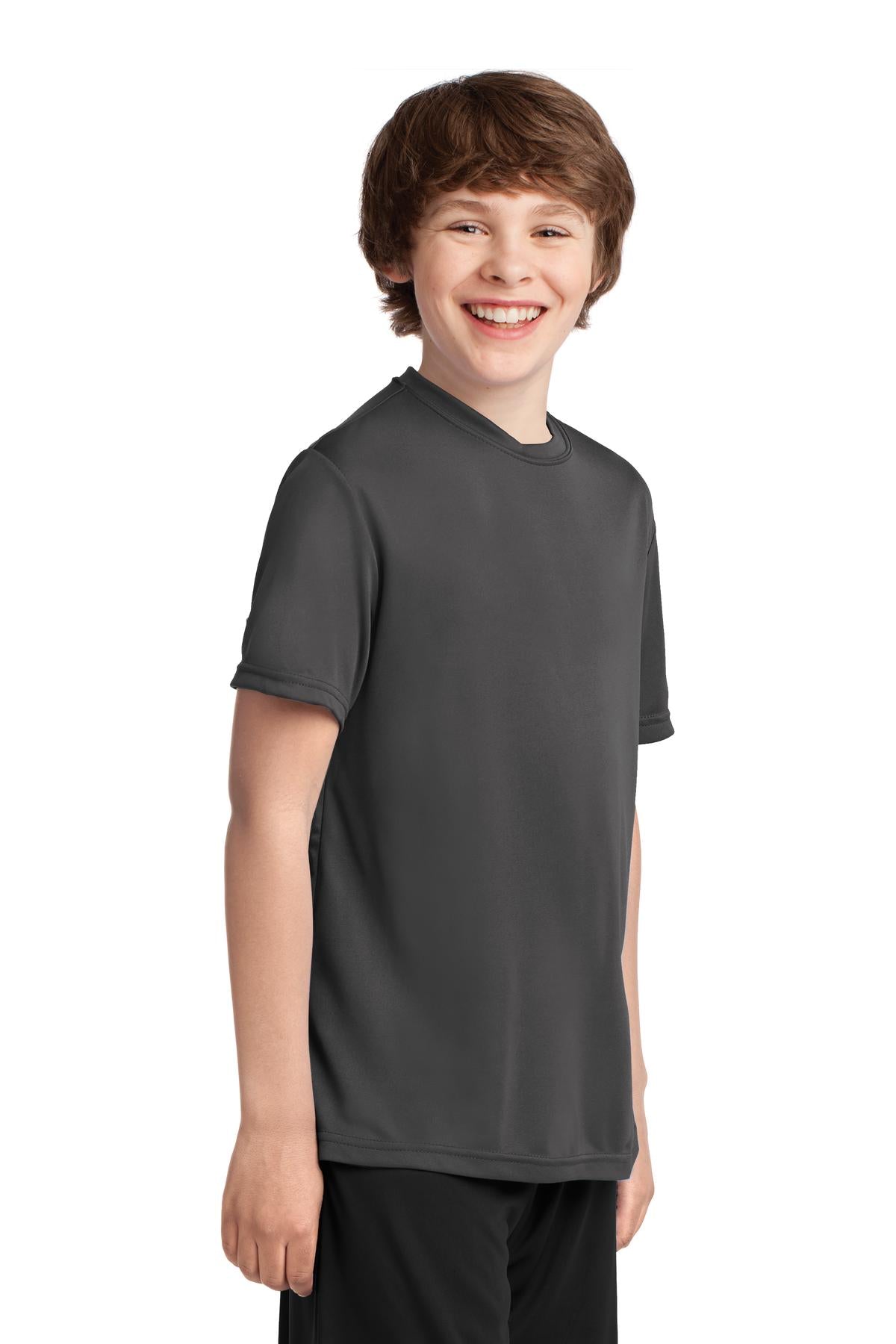 Charcoal Port & Company Youth Performance Tee. PC380Y