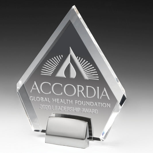 Diamond Award w/Chrome Base (6" x 7" x 3/4") - Laser Engraved