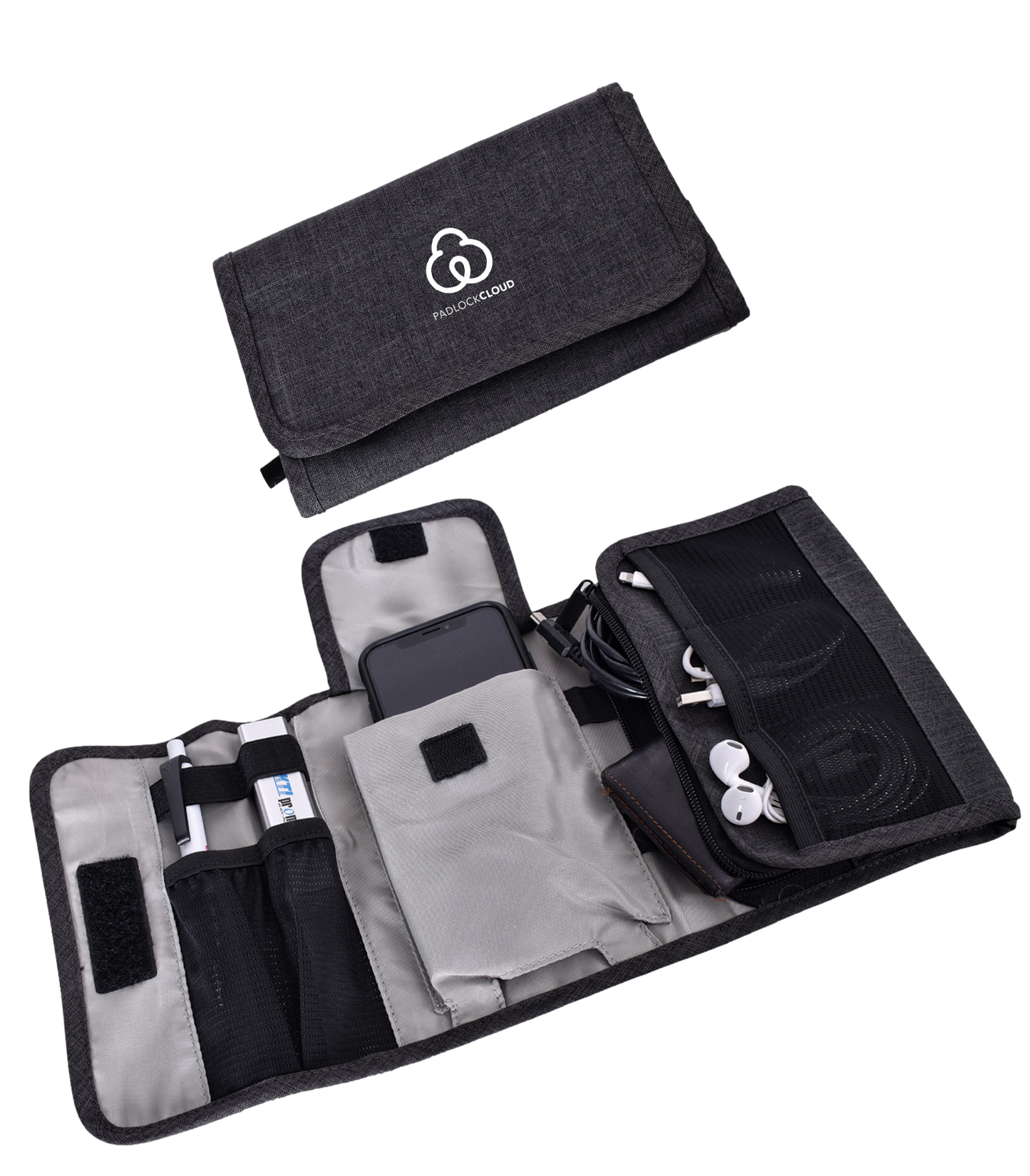 Gray Folding Electronics Organizer Carrying Case