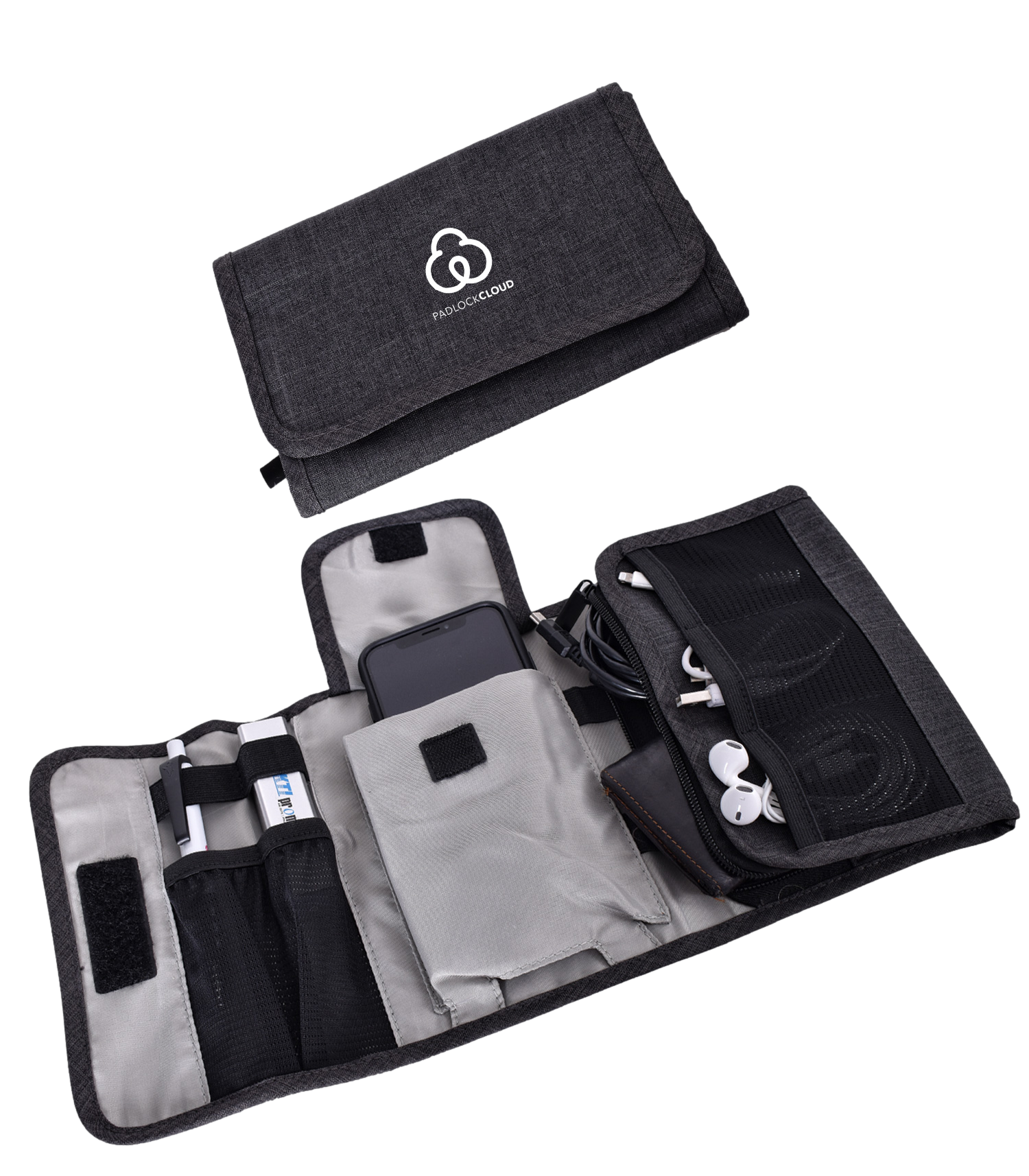 Gray Folding Electronics Organizer Carrying Case