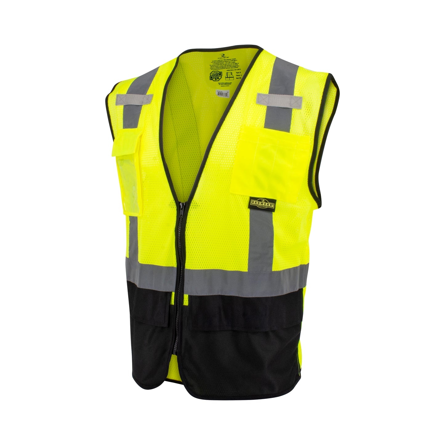 SV75B-2 Black Bottom Self-Extinguishing Surveyor Vest - Hi-Vis Green - Size S-M