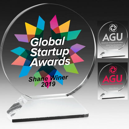 Round Award on Elevated Base - Laser Engraved