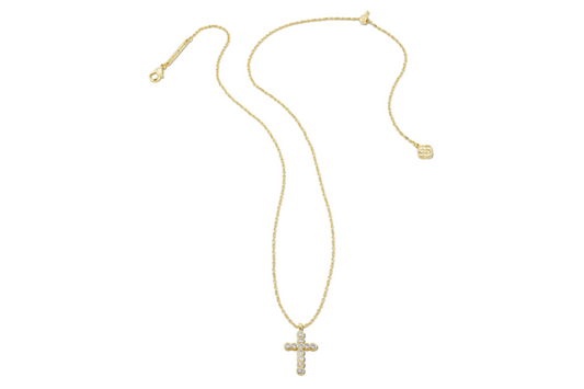 Kendra Scott Cross Gold Pendant Necklace in White CZ